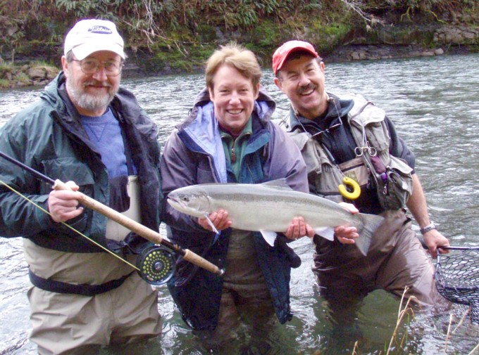 Joann Severson holding Chromus Magnum / Marcy Gorman photo /McKenzie River Fly Fishing Guide